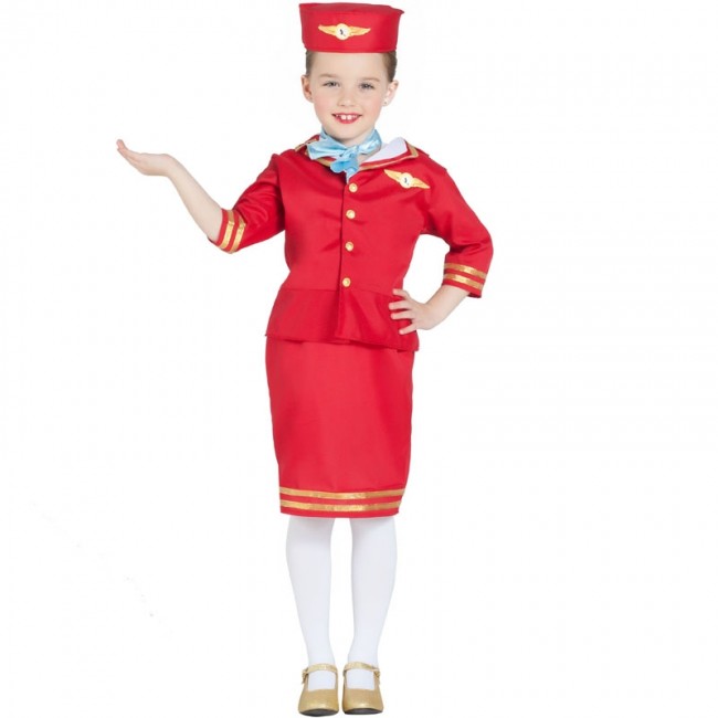 disfraz de azafata vuelo roja para nina - DISFRACES NIÑA