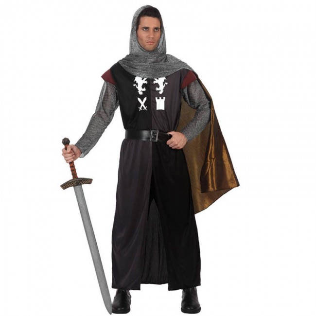 disfraz de caballero medieval capa para hombre - DISFRAZ DE CABALLERO CRUZADAS NEGRO