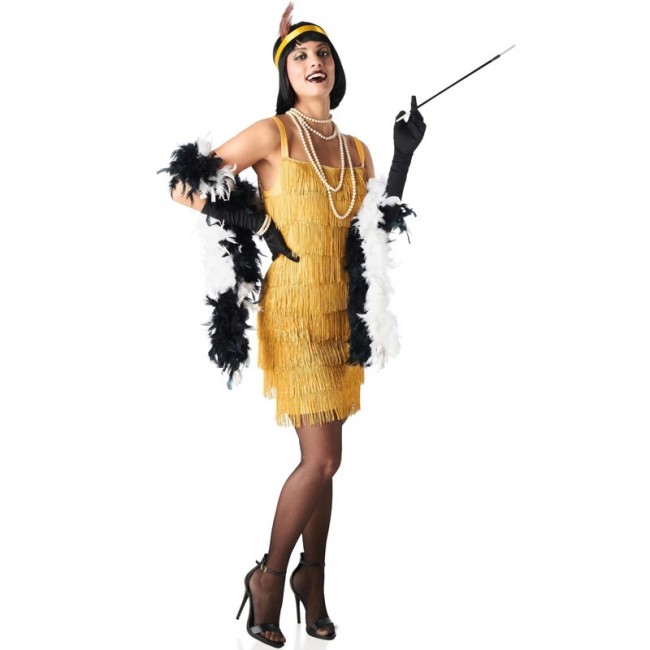 disfraz de charlestón con flecos dorados para mujer - DISFRAZ DE CHARLESTÓN MUJER