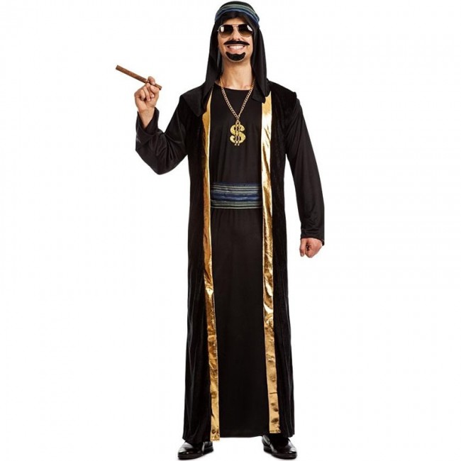 disfraz de jeque árabe negro y dorado para hombre - DISFRAZ DE JEQUE ÁRABE HOMBRE