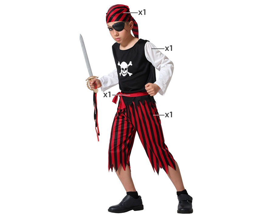 Disfraz De Pirata Para Niños: Sombrero De * Combinación De Camisa Con Volantes Y Chaleco, Pantalones A Rayas Con Cubrebotas Y Cinturón Con * * Para Halloween, Fiestas De * Y Juegos De Simulación