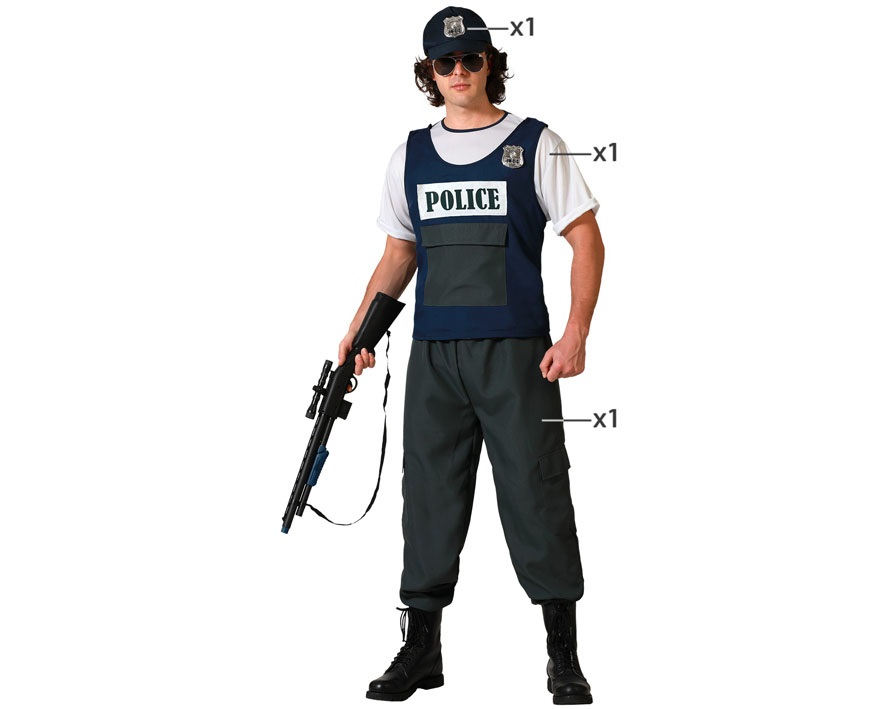 Comprar DISFRAZ POLICIA CHALECO AZUL HOMBRE Online - Tienda de