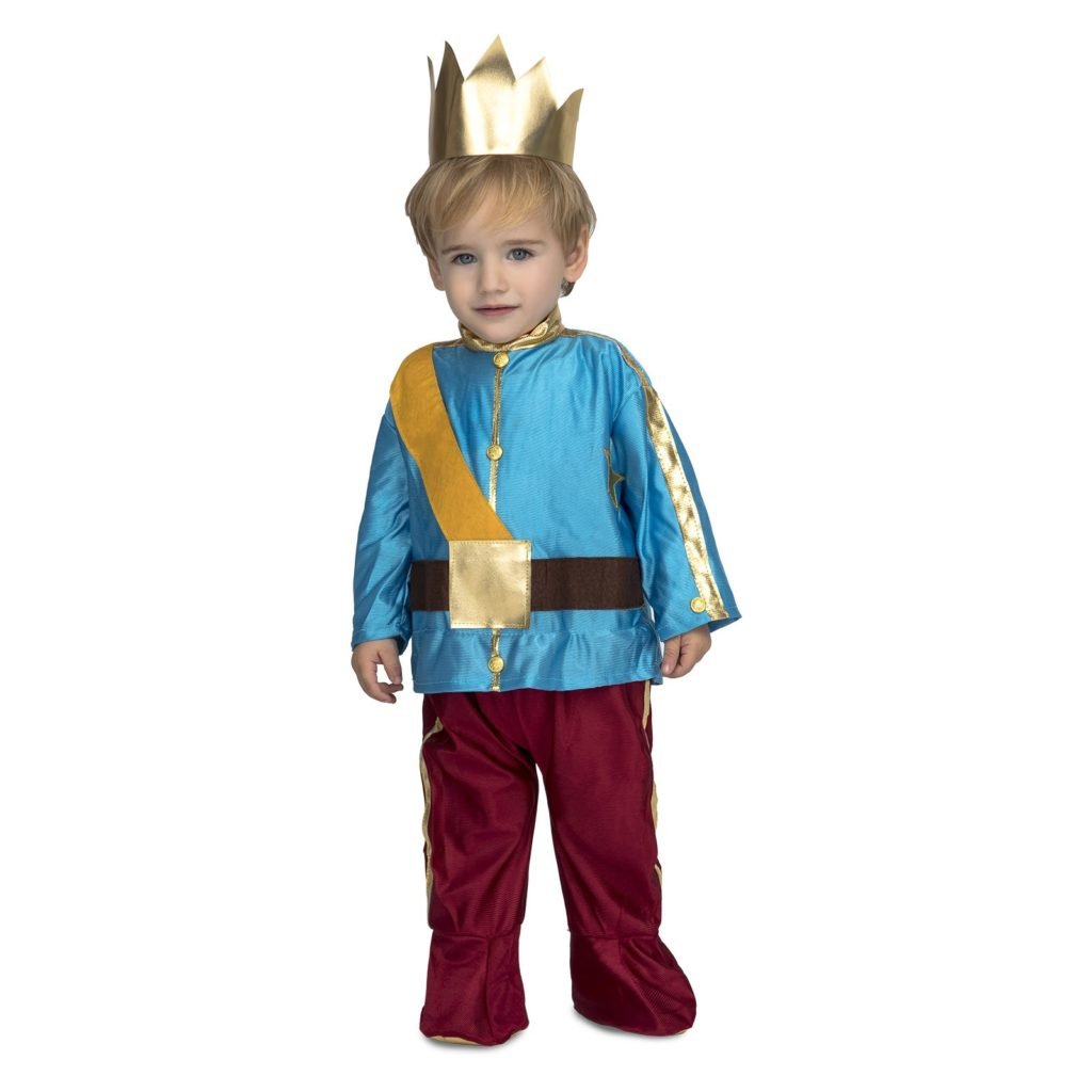 Disfraz De Príncipe Para Bebé Niño - Mono, Corona Y Cinturón En Azul Y Rojo, Talla 1-2 Años, 100% Poliéster