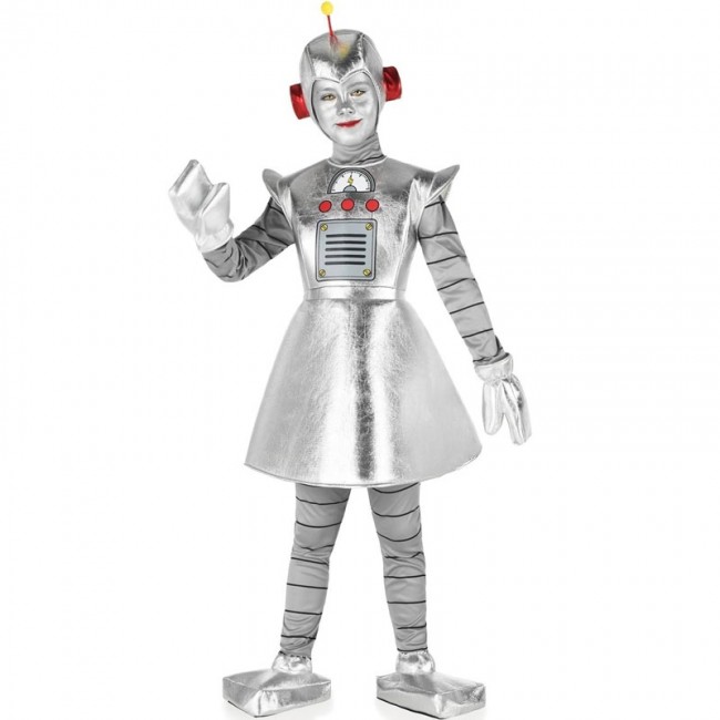 disfraz de robot plateado para nina - DISFRAZ DE ROBOT PLATEADO NIÑA