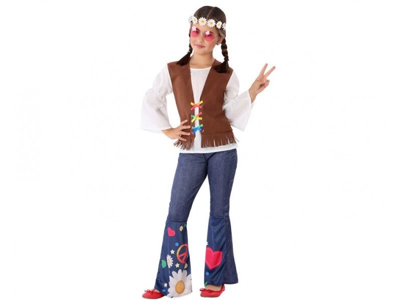 disfraz hippie niña 1 800x600 - DISFRAZ DE HIPPIE MARRÓN NIÑA
